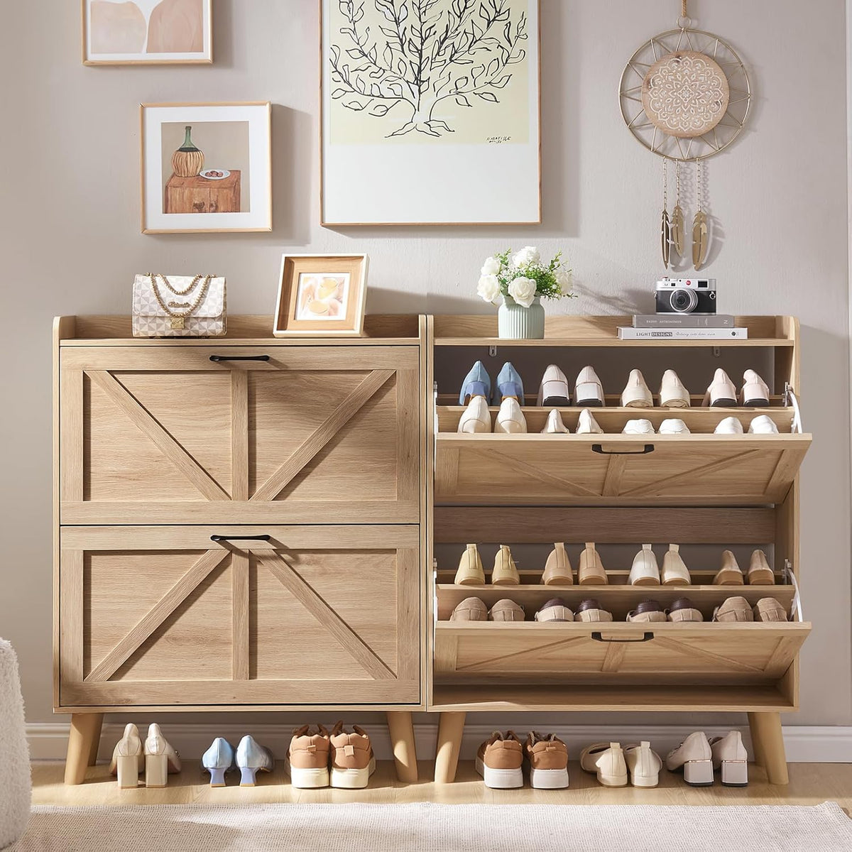 LEYAOYAO Shoe Cabinet Storage for Entryway with 2 Flip Drawers
