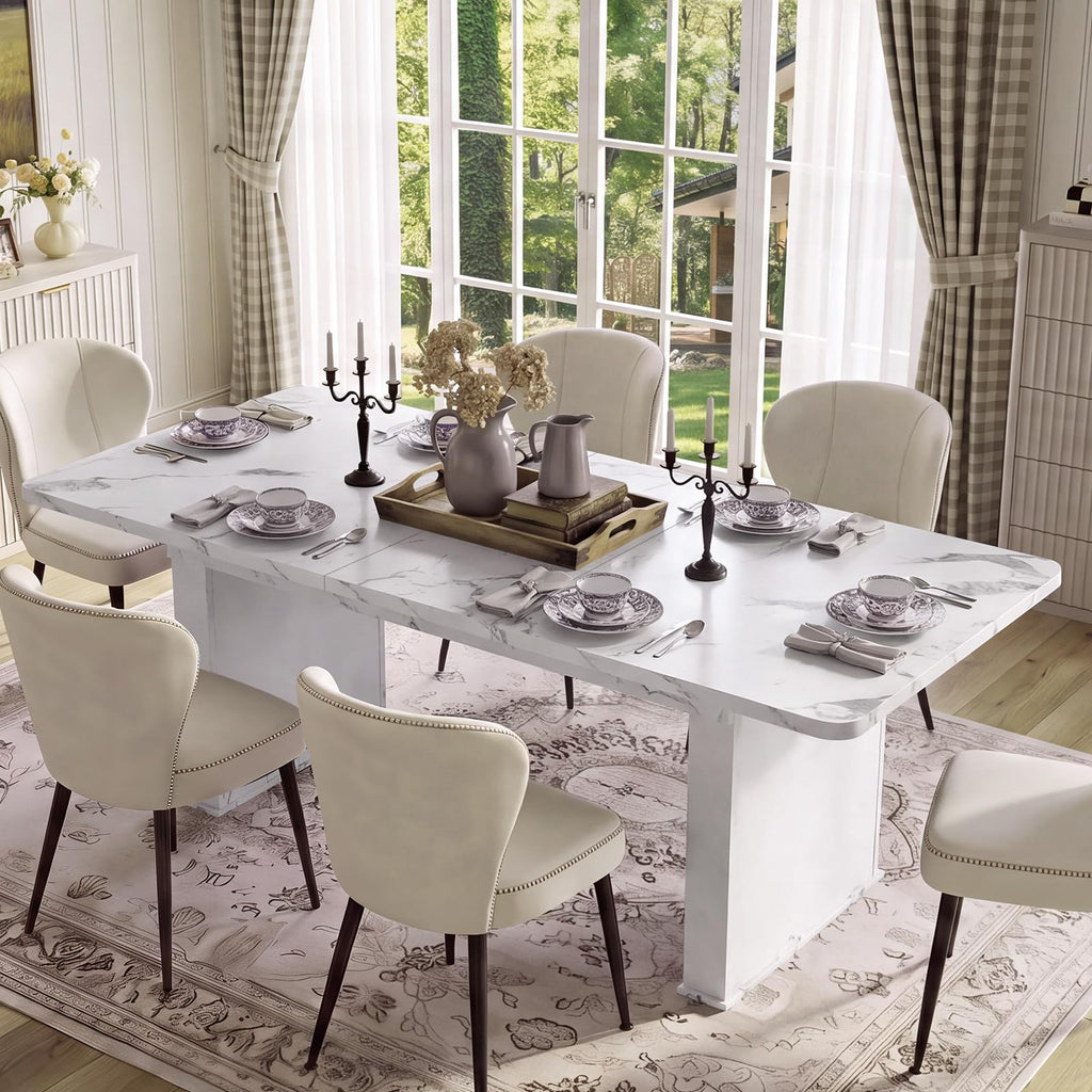 LEYAOYAO Extendable Dining Table for 4-6,63"–79" with Fluted Base(Brown)