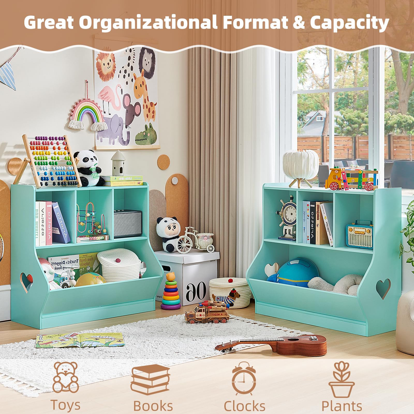 Lerliuo Kids Bookshelf and Toy Storage, 2 Tier Book Shelf for Kids Rooms