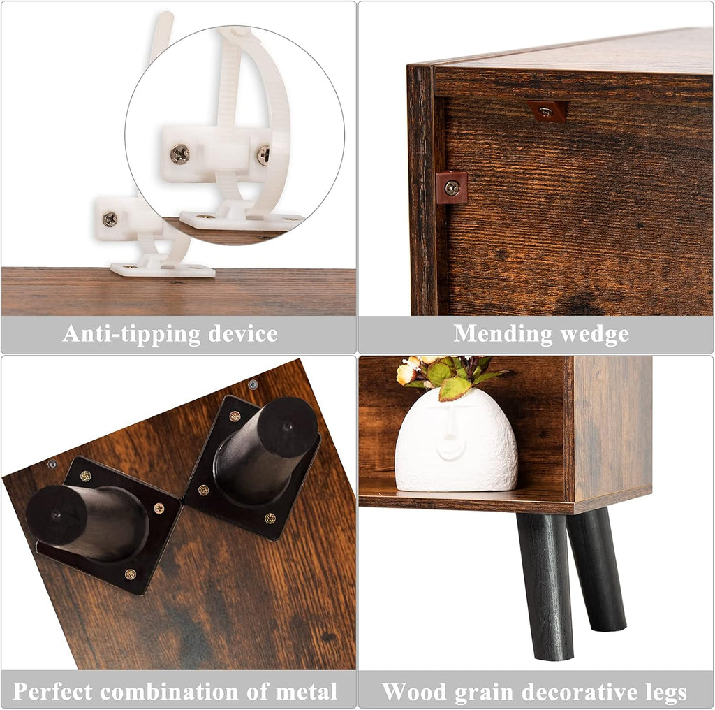 LEYAOYAO Brown Bookshelf and Record Player Stand