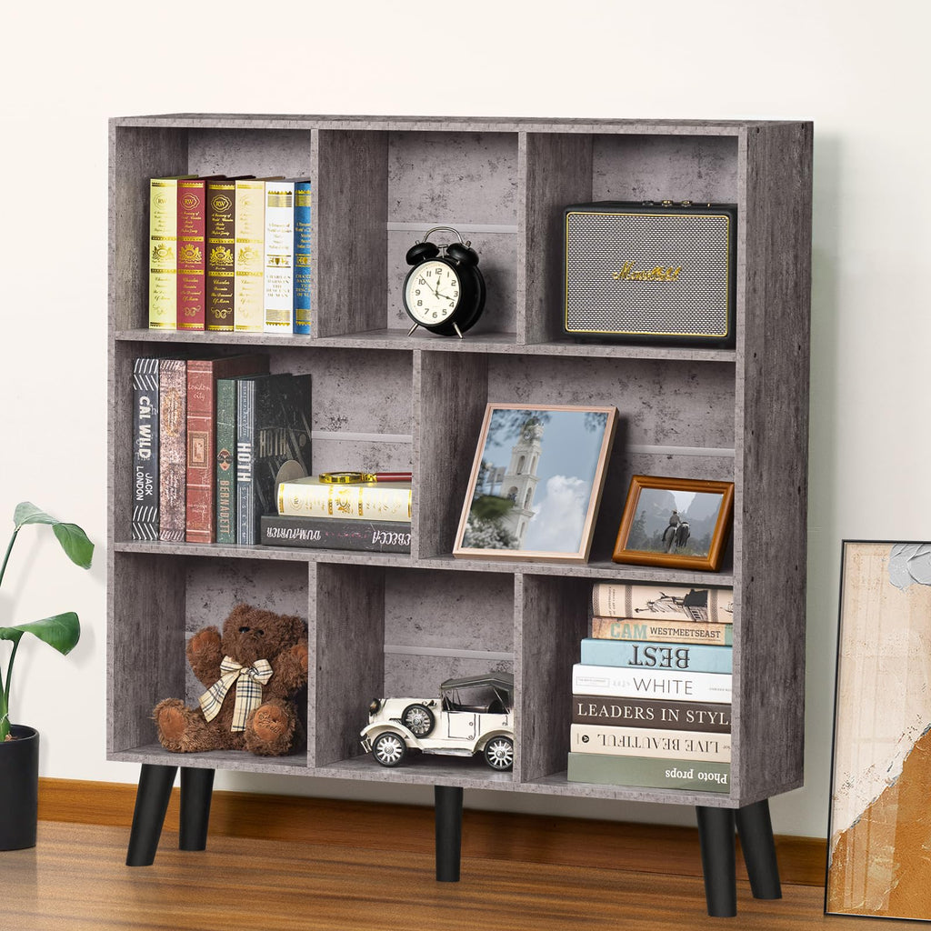 LEYAOYAO Cube Bookshelf, Mid-Century Modern Book Shelf with Legs, Brown