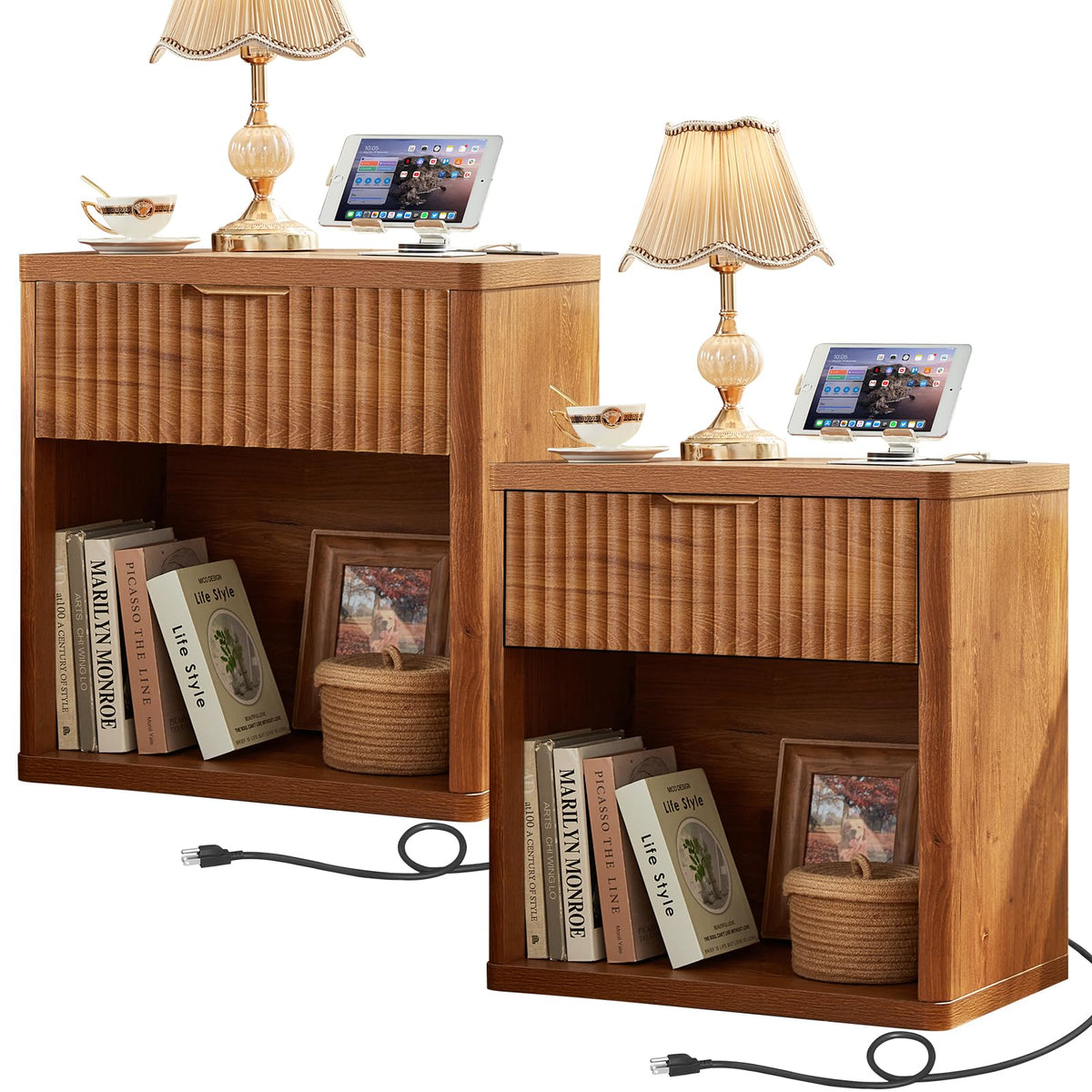 LEYAOYAO Fluted 5 Drawers Dresser for Bedroom, 41" Tall Modern Chest of Drawers with Metal Handle, Curved Profile Design,Natural Wood Drawer Organizer for Bedroom, Living Room, Hallway, Entryway