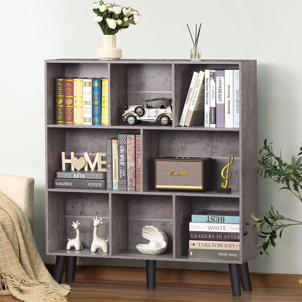 LEYAOYAO Cube Bookshelf, Mid-Century Modern Book Shelf with Legs, Brown