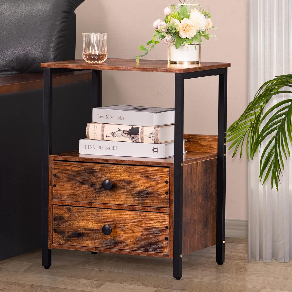Lerliuo Brown Record Player Stand and Nightstand