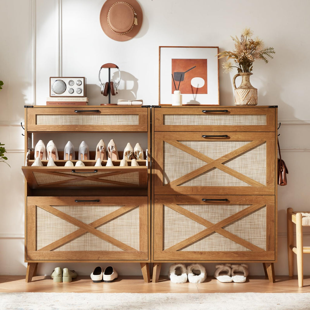 LEYAOYAO Shoe Cabinet Storage for Entryway with 2 Flip Drawers