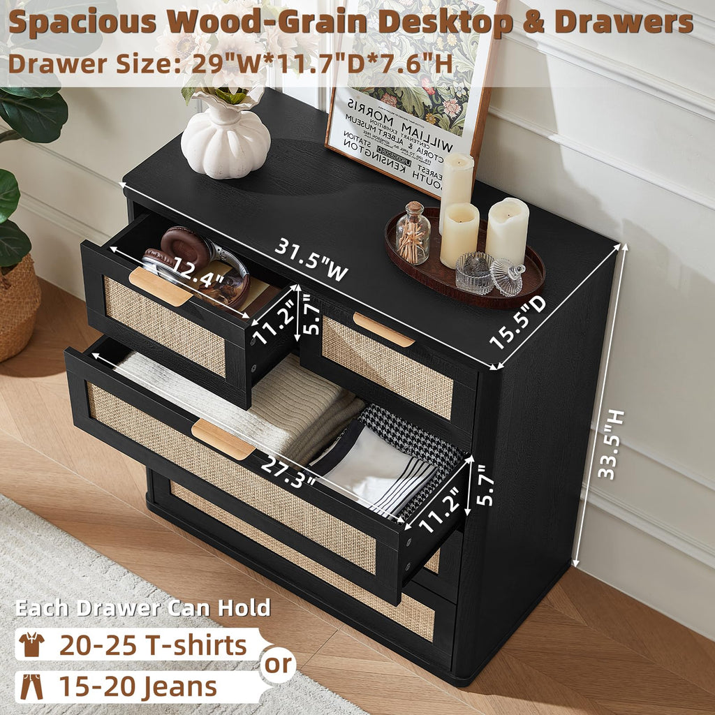 LEYAOYAO Rattan Dresser for Bedroom, 41" Tall Chest of Drawers