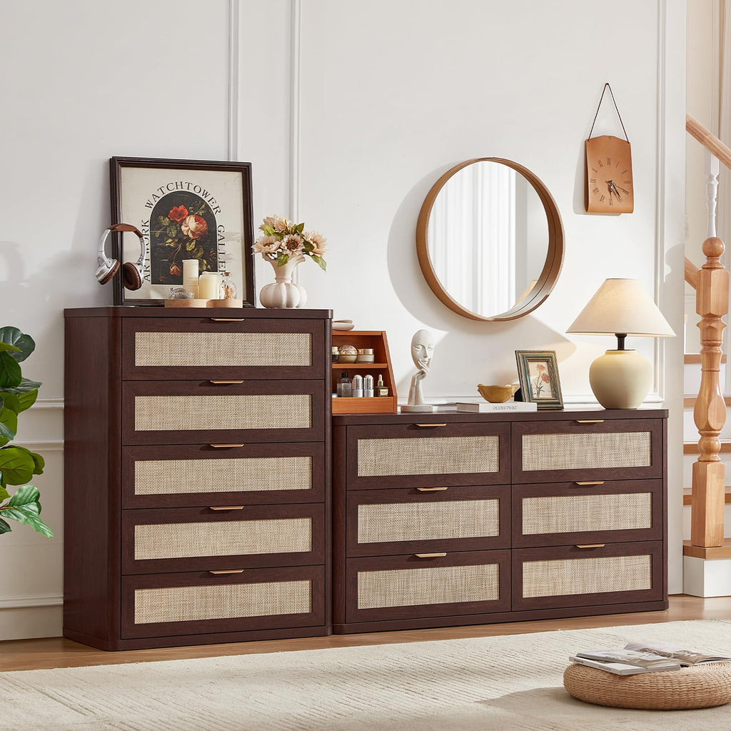 LEYAOYAO Rattan Dresser for Bedroom, 41" Tall Chest of Drawers