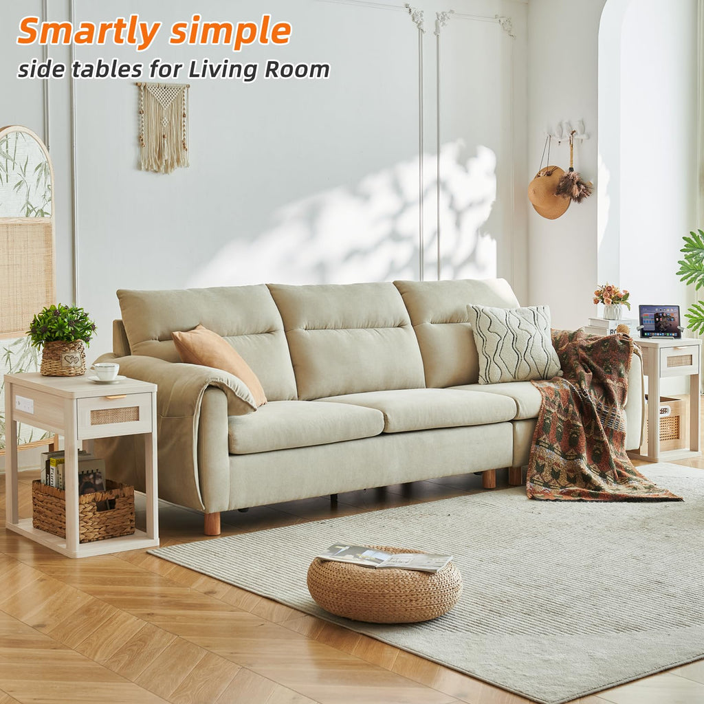 LEYAOYAO Narrow Side Table with Charging Station, Rattan 24 x 14''