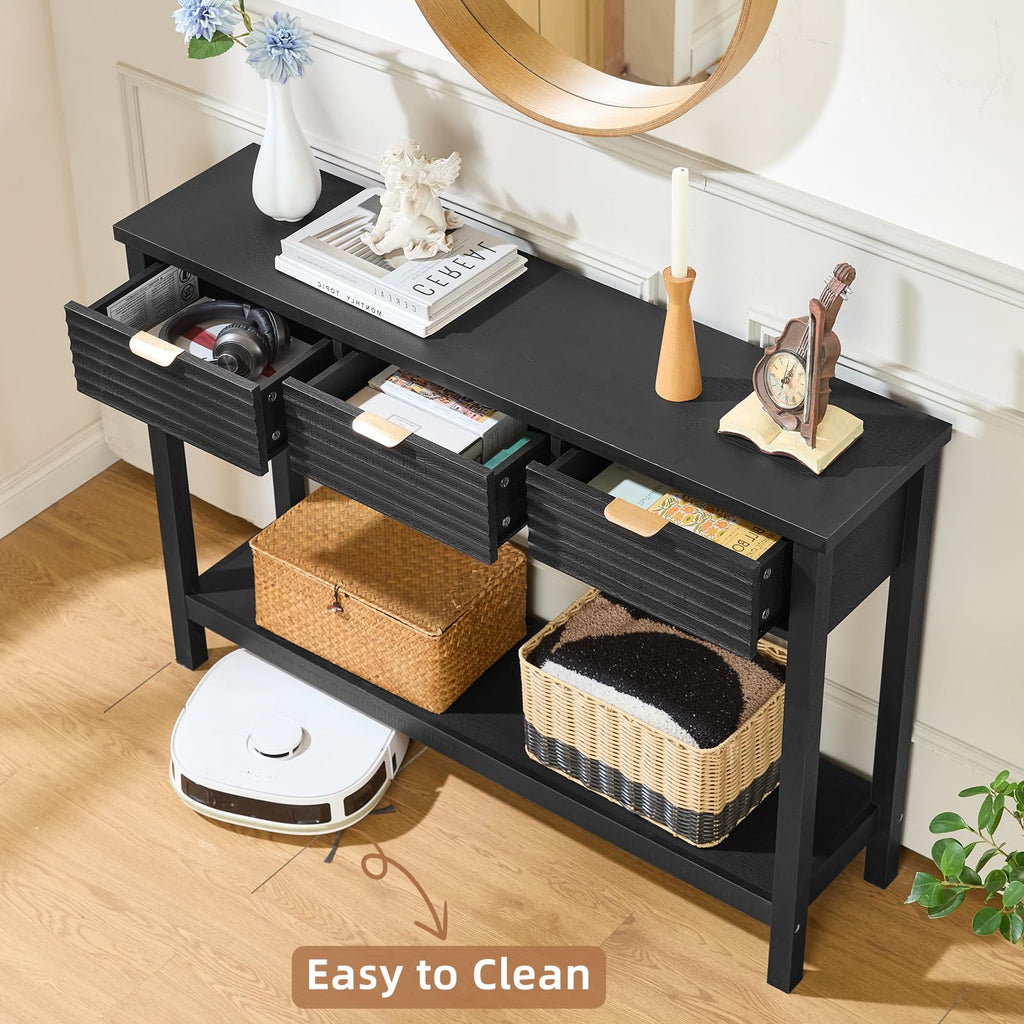 LEYAOYAO 47.2" Fluted Console Table with 3 Drawers, Blue Entryway Table
