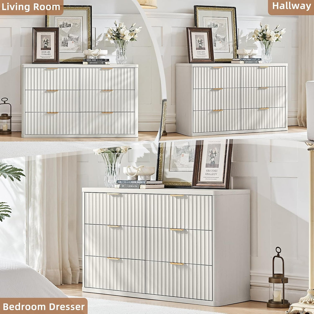 LEYAOYAO 23" Wide Fluted Night Stand with Charging Station, 2 Drawers Large End Table with Storage, LightGrey Nightstand Wood Bedside Tables, Farmhouse Cabinet Dresser for Bedroom, Closet
