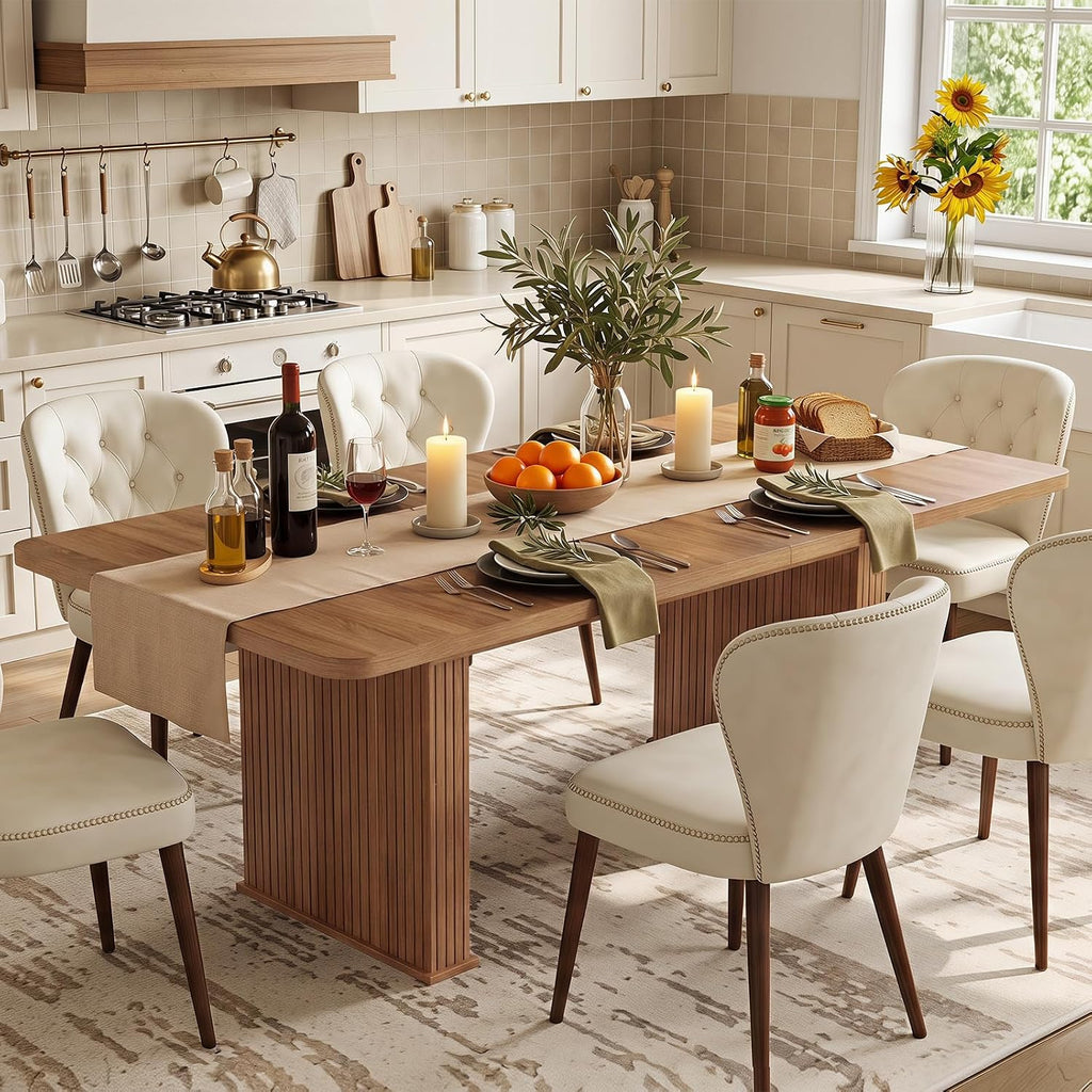LEYAOYAO Extendable Dining Table for 4-6,63"–79" with Fluted Base(Brown)