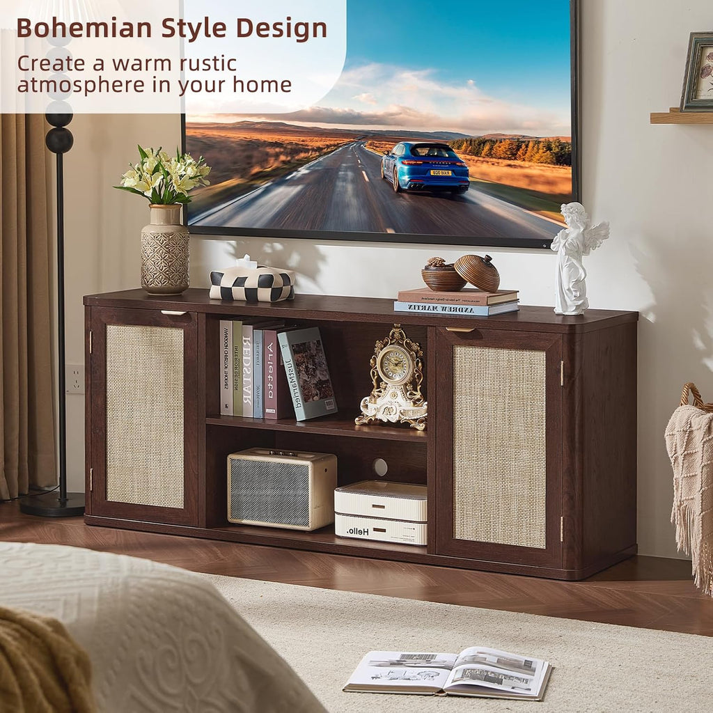 LEYAOYAO Rattan TV Stands for Living Room, Walnut