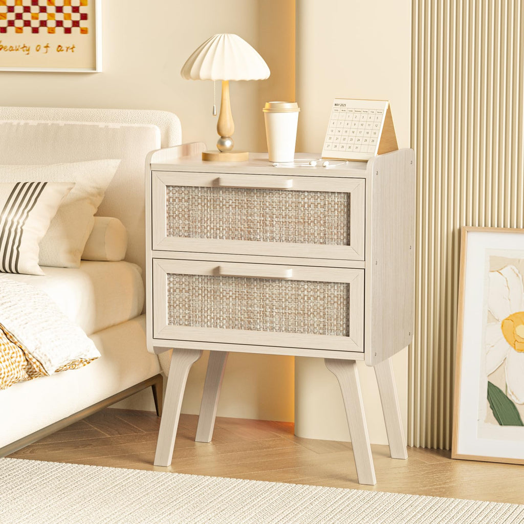 Lerliuo Rattan Nightstands Set of 2 for Bedroom, 2 Drawers