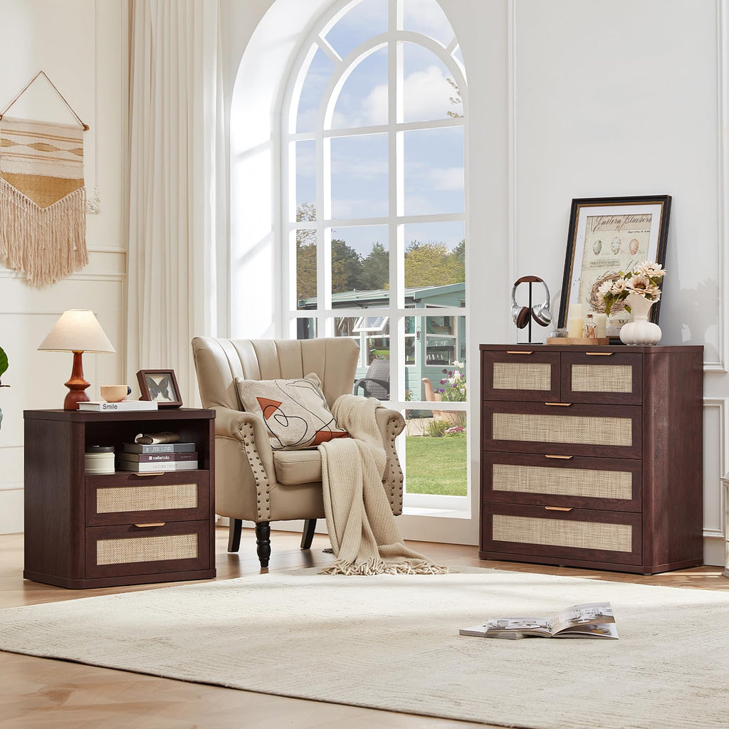 LEYAOYAO Rattan Dresser for Bedroom, 41" Tall Chest of Drawers