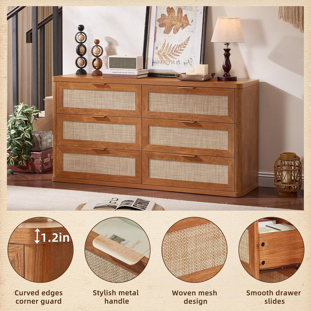 LEYAOYAO Rattan 23" Nightstands with Charger Station 2 Drawers