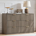 LEYAOYAO 23" Wide Fluted Night Stand with Charging Station, 2 Drawers Large End Table with Storage, LightGrey Nightstand Wood Bedside Tables, Farmhouse Cabinet Dresser for Bedroom, Closet