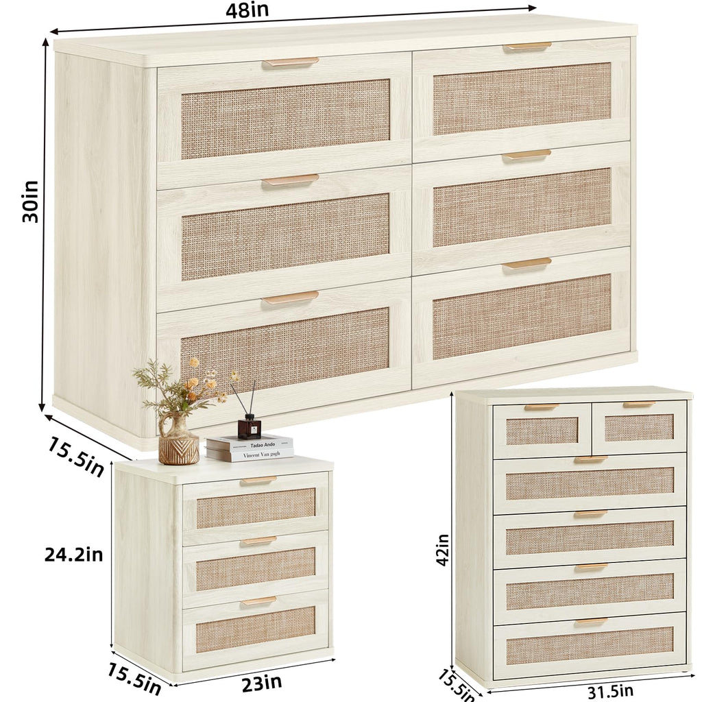 LEYAOYAO Rattan Dresser and Nightstand Sets 4 Piece, Natural