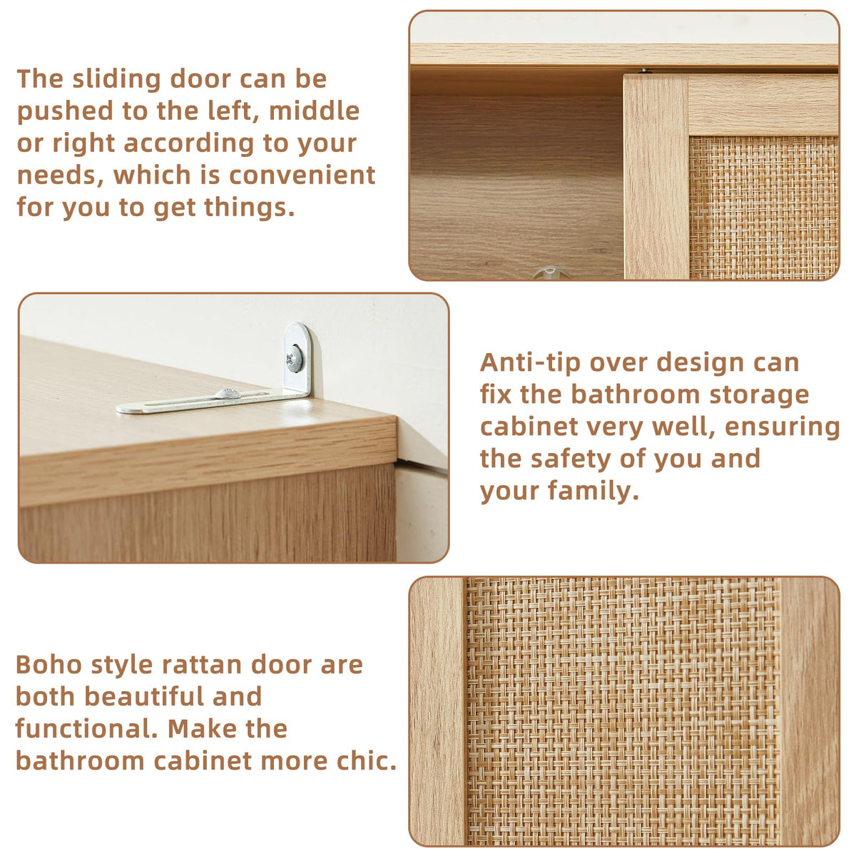 Lerliuo Rattan Bathroom Wall Cabinet, Boho Natural Medicine Cabinet with Adjustable Wood Shelf, 2 Doors Over The Toilet Storage Cabinets for Laundry Room, Kitchen, Living Room