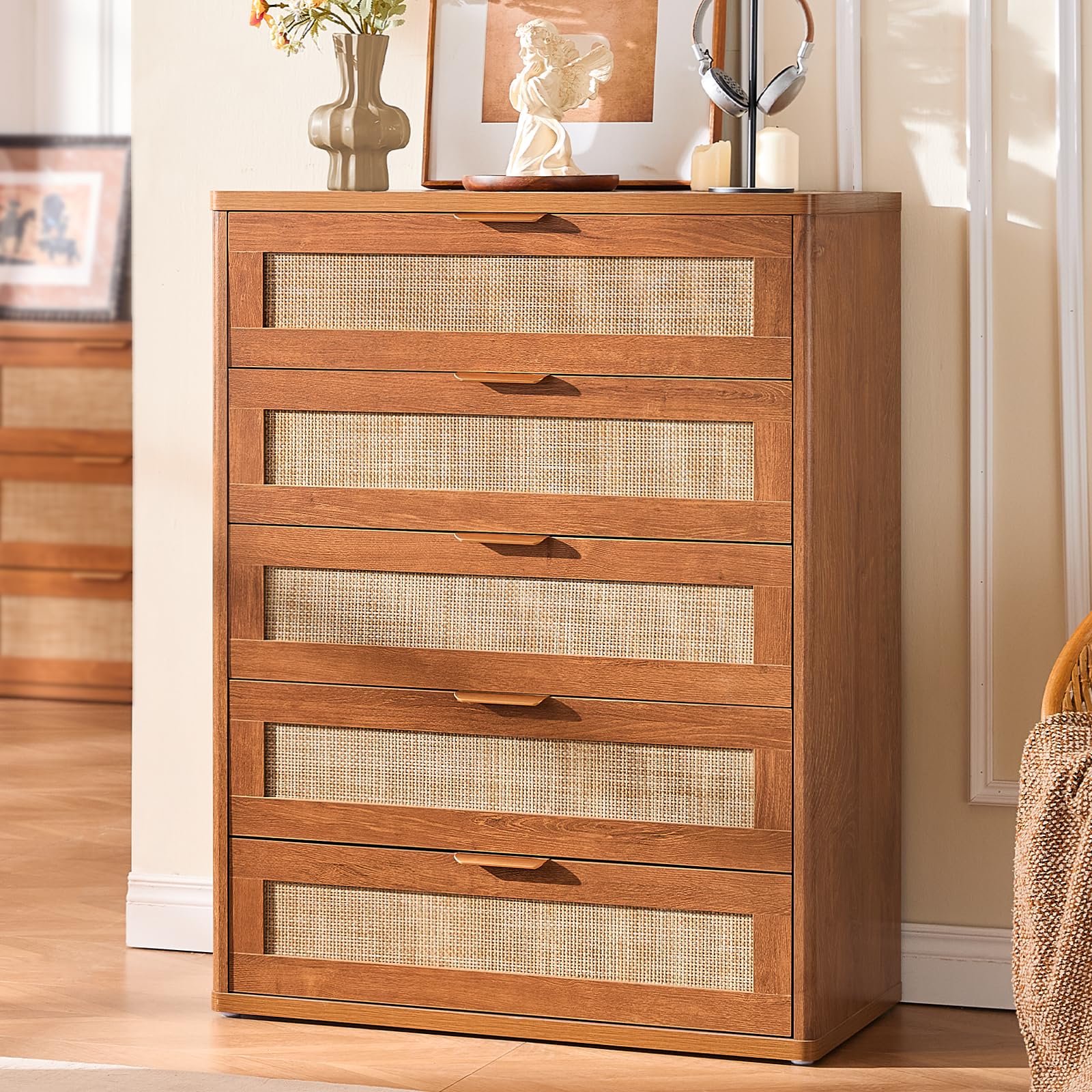 LEYAOYAO Rattan Dresser for Bedroom, 41" Tall Chest of Drawers