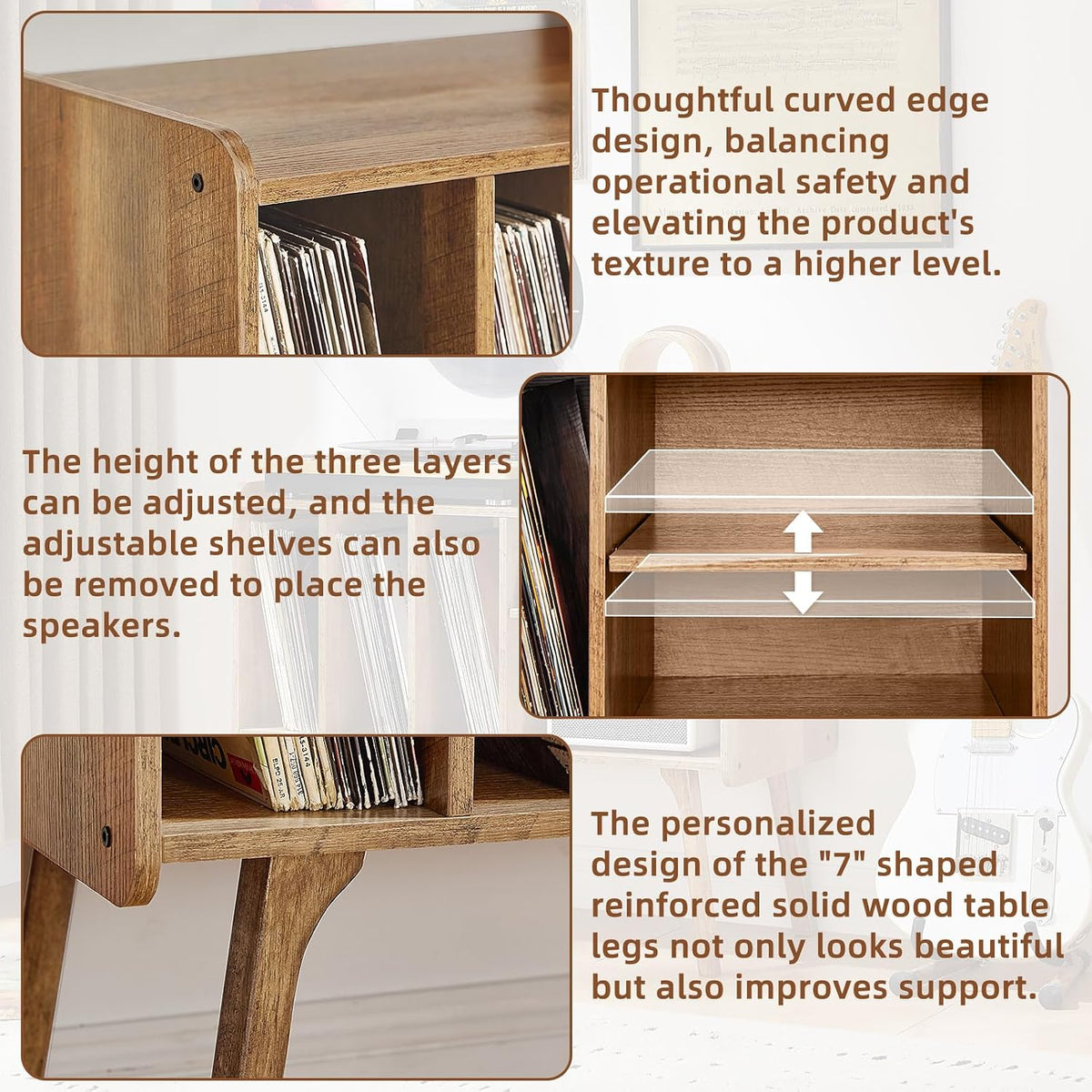 Lerliuo Record Player Stand with 4 Cabinet Holds Up to 220 Albums,Oak