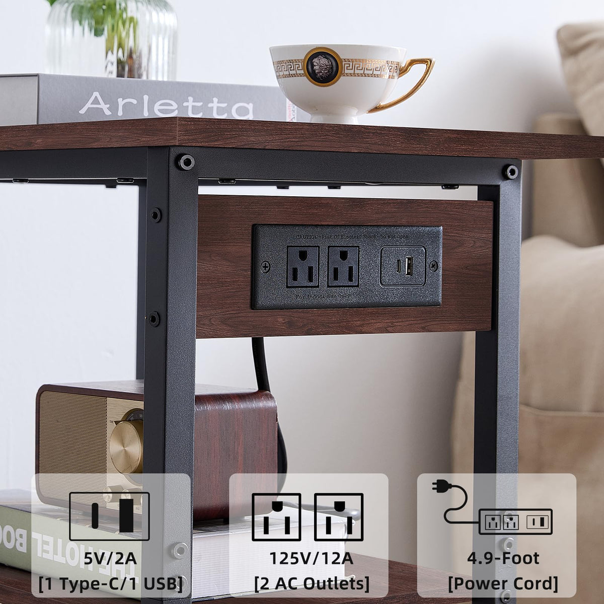 Lerliuo 3-Tier Printer Stand, Industrial Mobile Printer Table with Storage Shelf and Steel Frame, Rolling Printer Cart Holder with Lockable Wheels for Home, Office (White)