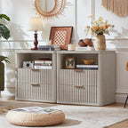 LEYAOYAO 23" Wide Fluted Night Stand with Charging Station, 2 Drawers Large End Table with Storage, LightGrey Nightstand Wood Bedside Tables, Farmhouse Cabinet Dresser for Bedroom, Closet