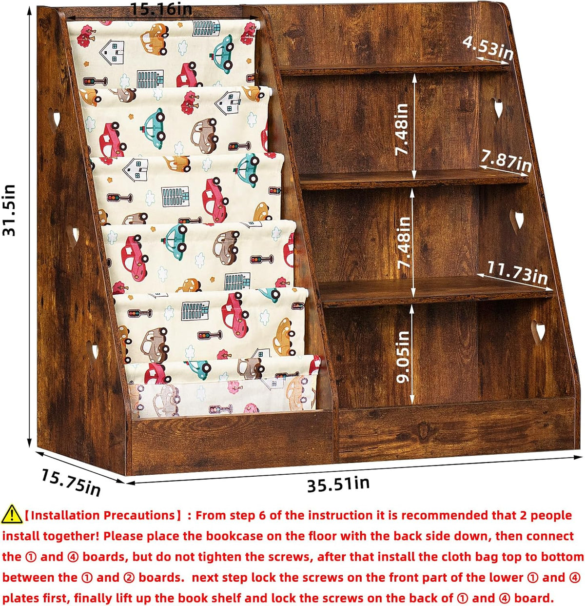 Lerliuo 4 Tier Kids Bookshelf, Book Shelf for Kids Rooms