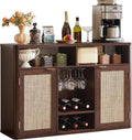 Lerliuo Rattan Wine Bar Cabinet with 2 Doors, Walnut
