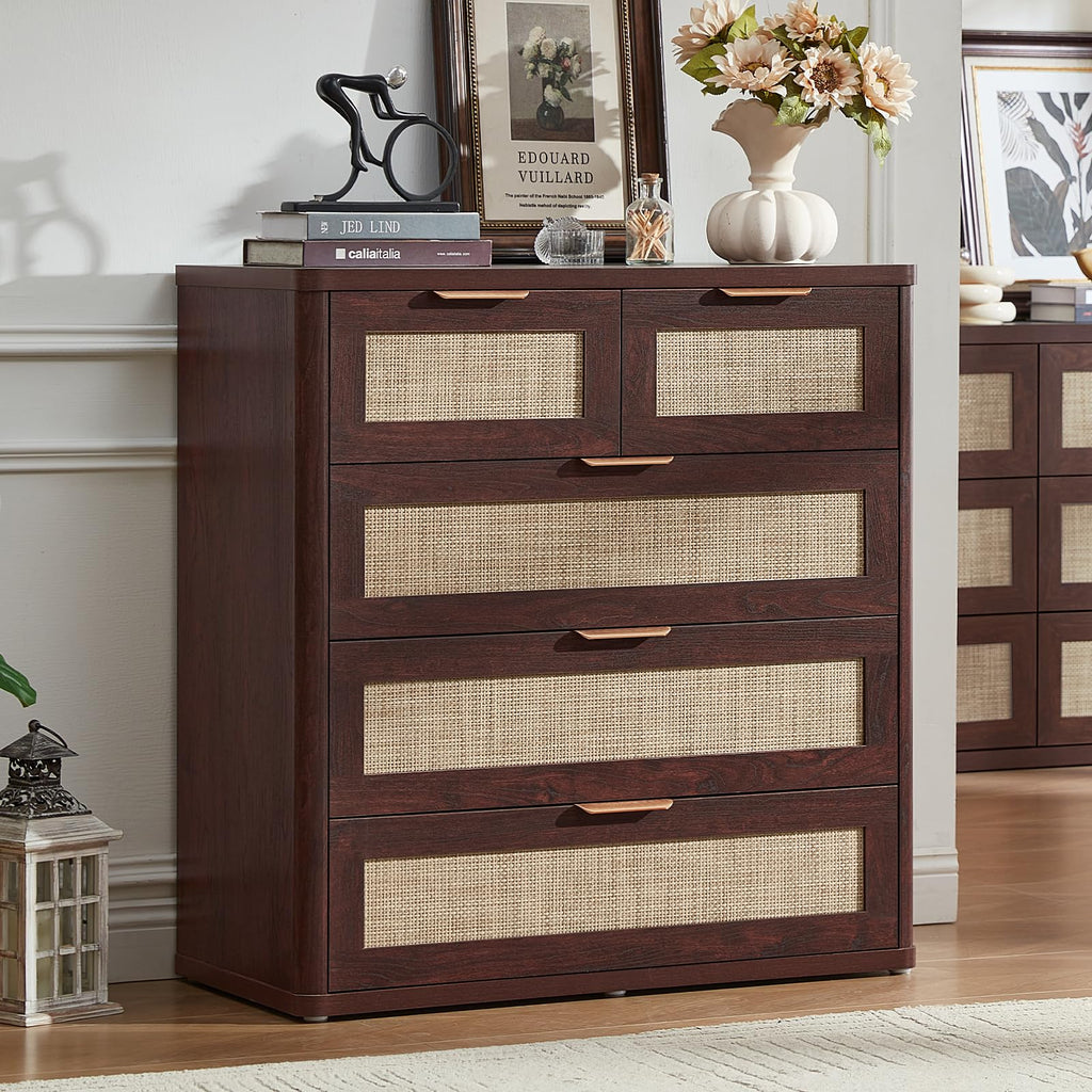 LEYAOYAO Rattan Dresser for Bedroom, 41" Tall Chest of Drawers