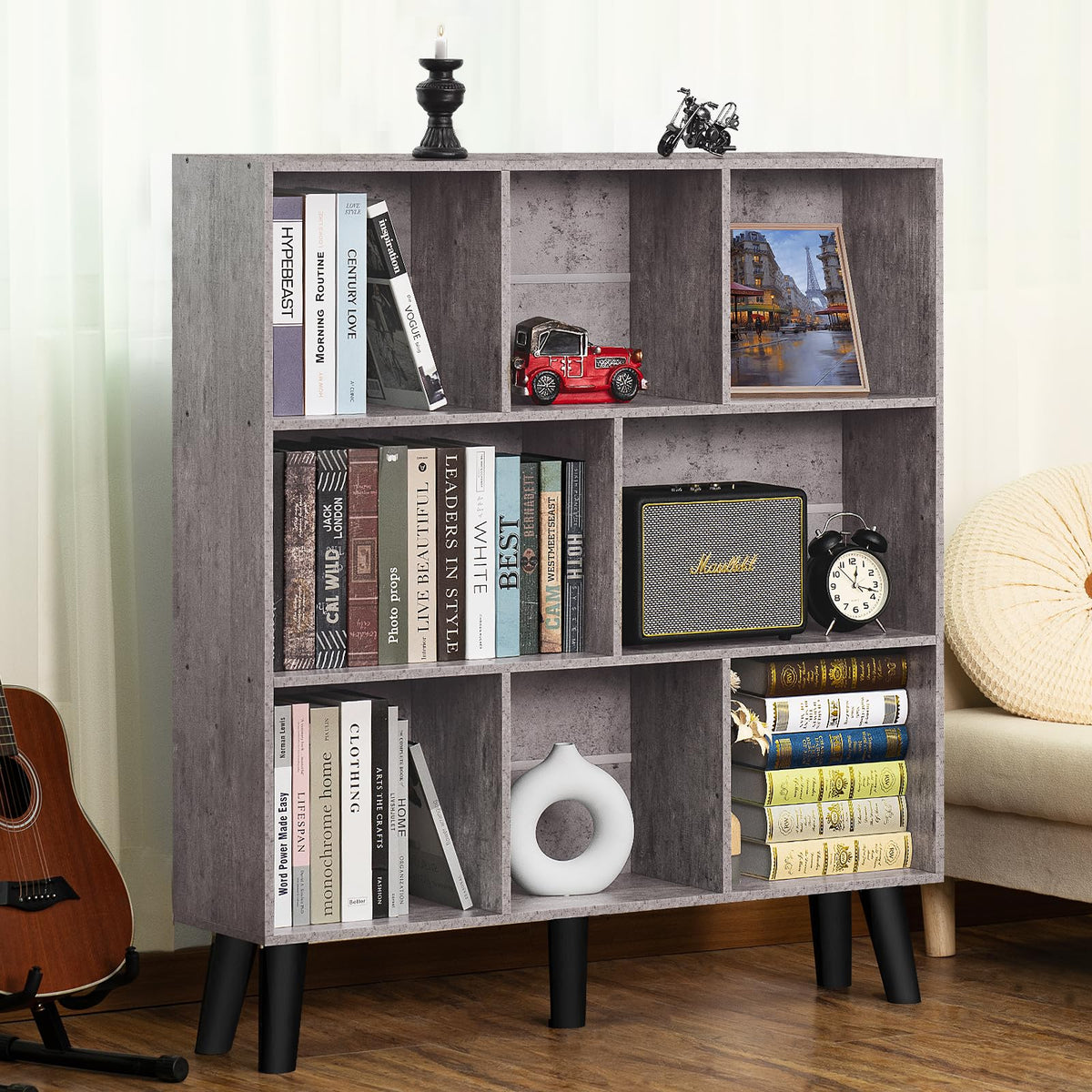 LEYAOYAO Cube Bookshelf, Mid-Century Modern Book Shelf with Legs, Brown