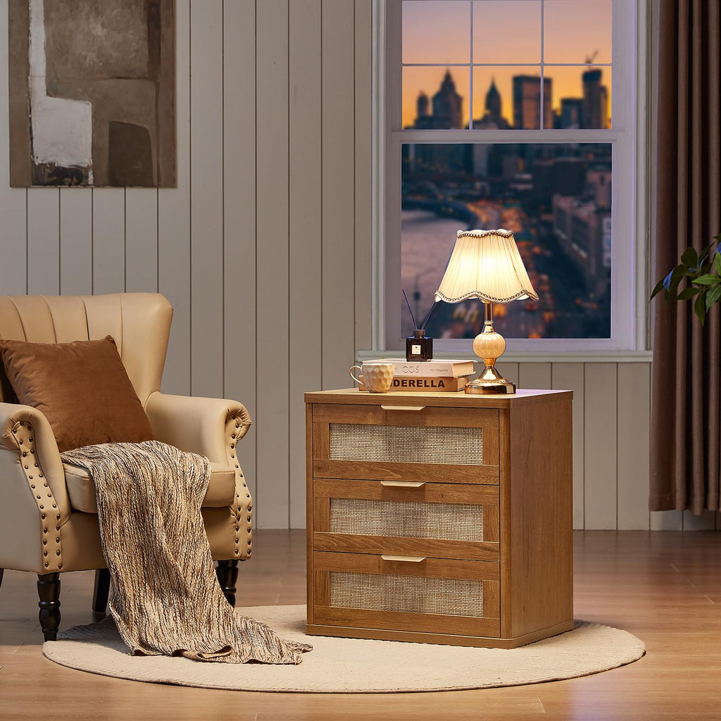 LEYAOYAO Rattan Dresser and Nightstand Sets 3 Piece, Natural