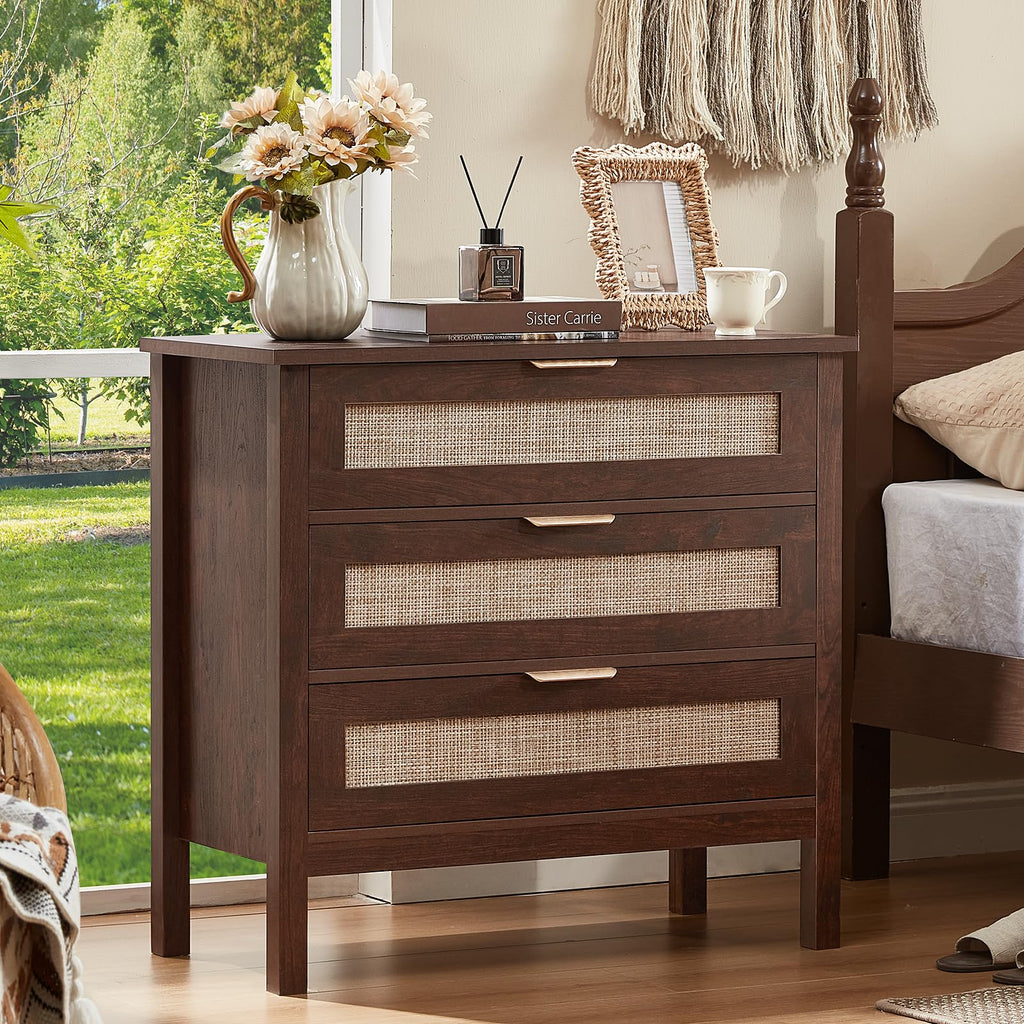 LEYAOYAO 26.8" Wide Rattan Nightstands Set of 2, Large Boho Night Stand
