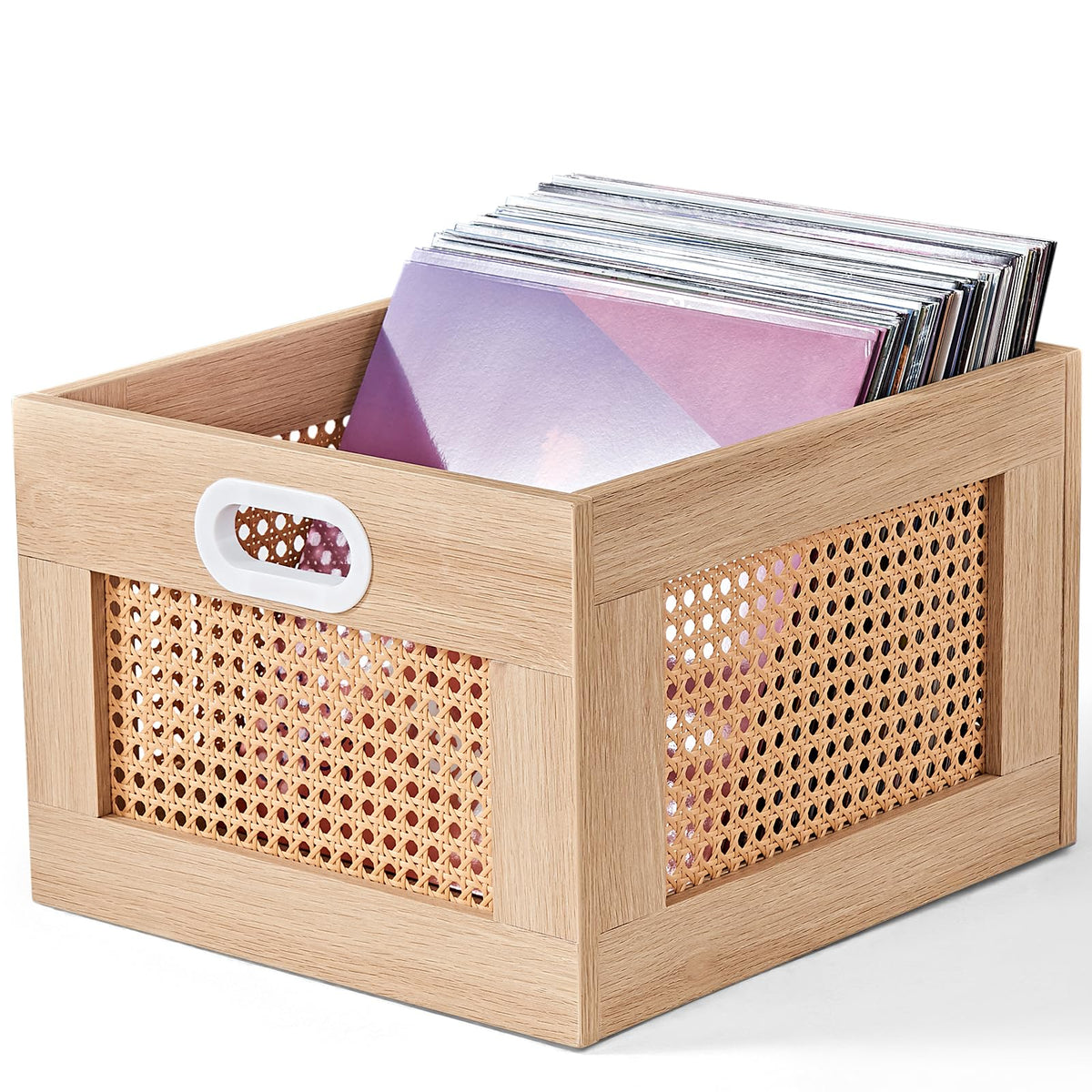 LEYAOYAO Vinyl Record Storage, Rattan Record Crate for Vinyl Albums Holder