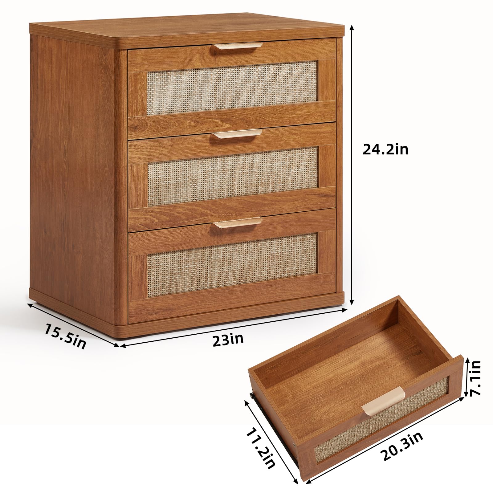 LEYAOYAO Rattan Nightstands Set of 2 with Charging Station, Boho Night Stand Dresser for Bedroom with Drawer, Grey White Bedside Table Open Storage Cabinet, Bed Side End Table, Living Room, Hallway