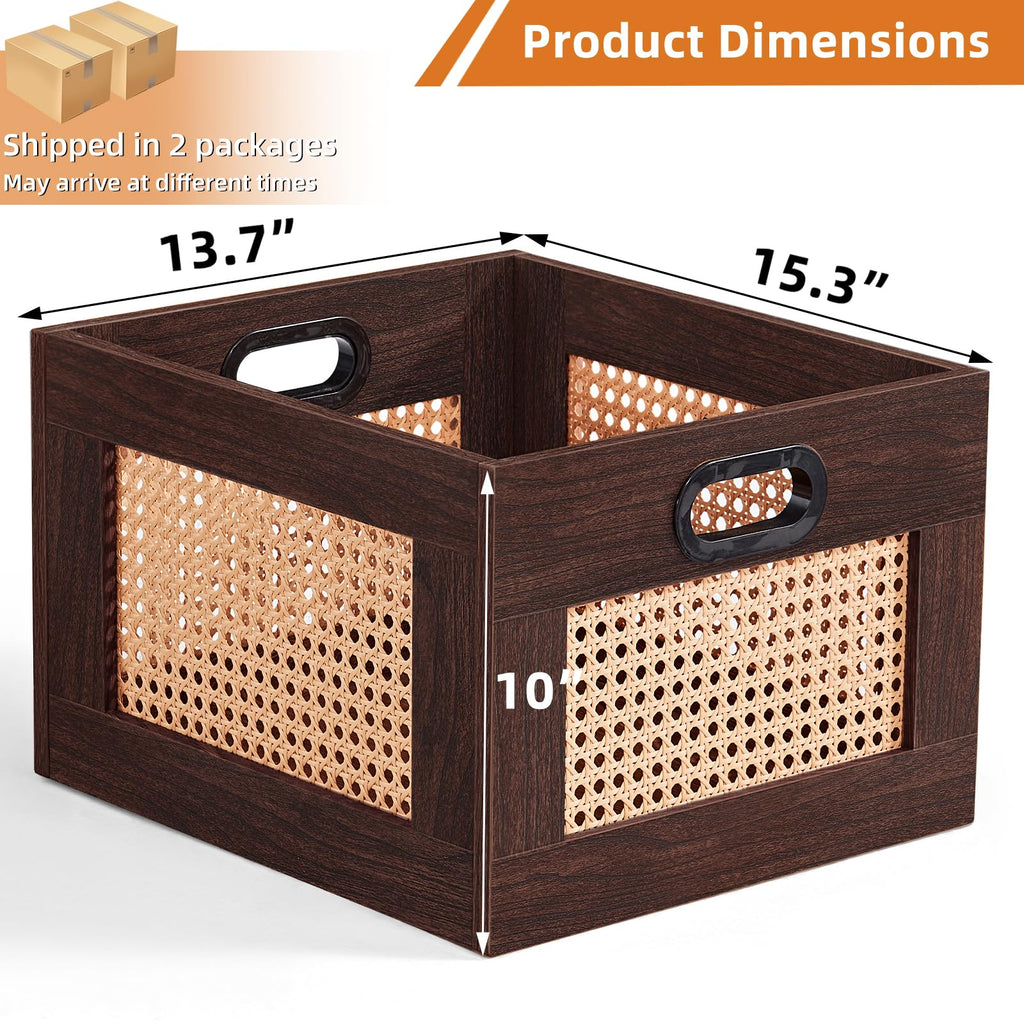 LEYAOYAO Vinyl Record Storage, Rattan Record Crate for Vinyl Albums Holder
