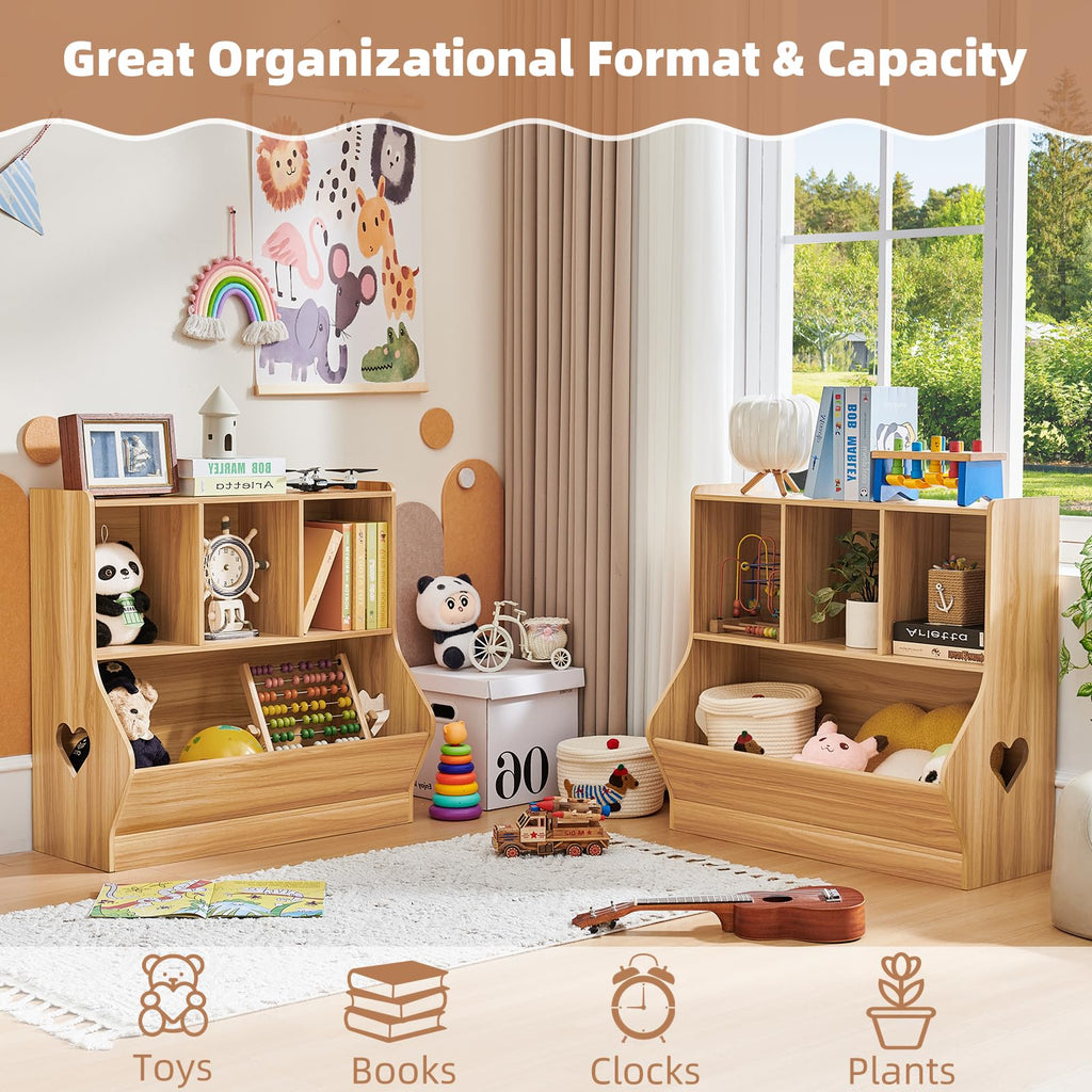 Lerliuo Kids Bookshelf and Toy Storage, 2 Tier Book Shelf for Kids Rooms