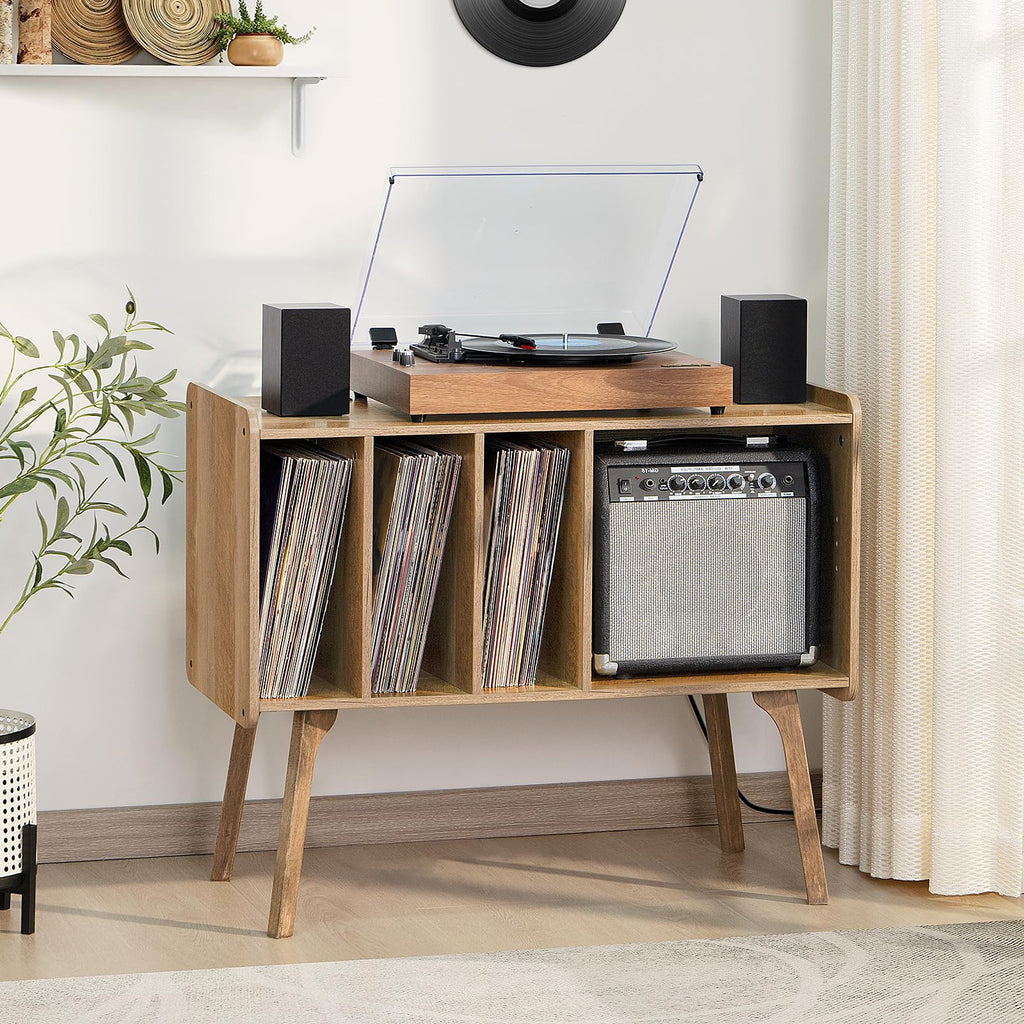 Lerliuo Record Player Stand with Charging Station Up to 220 Albums,Black