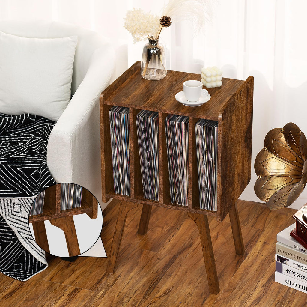 Lerliuo Record Player Stand with Storage Holds Up to 80 Albums, Turntable Stand with Beech Wood Legs, Mid-Century Record Player Table,Black Vinyl Holder Display Shelf for Bedroom Living Room