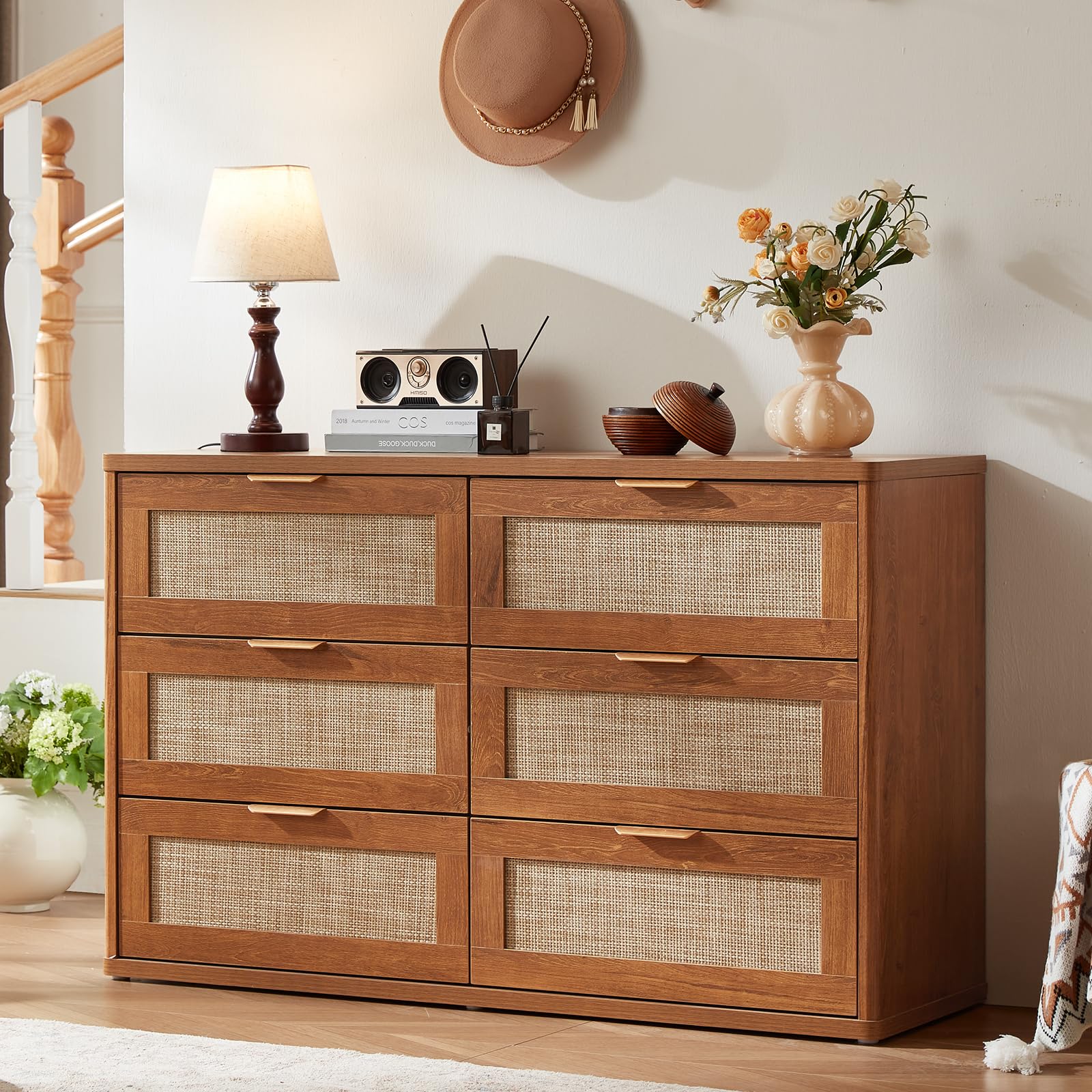 LEYAOYAO Rattan Dresser and Nightstand Sets 3 Piece, Natural