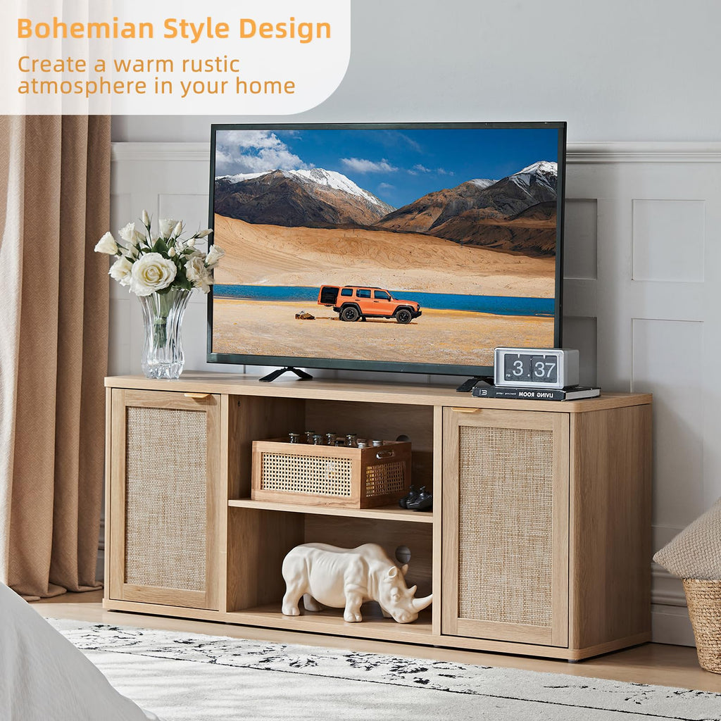 LEYAOYAO Rattan TV Stands for Living Room, Walnut