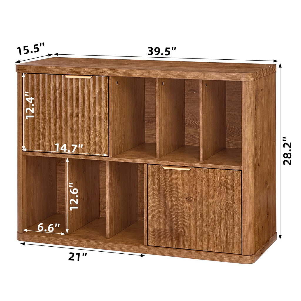 LEYAOYAO Large Record Player Stand with Vinyl Storage Up to 450 Albums, Wood Fluted Record Storage Accent Cabinet, Modern Stereo Media Cabinets, Wide Turntable Stand for Living Room, Antique White