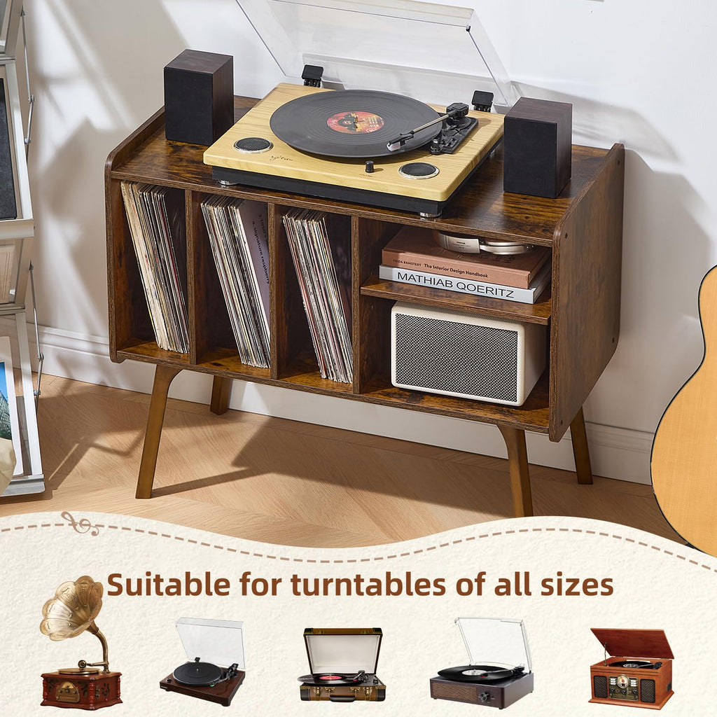 Lerliuo Record Player Stand with 4 Cabinet Holds Up to 220 Albums,Oak