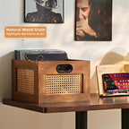 LEYAOYAO Vinyl Record Storage, Rattan Record Crate for Vinyl Albums Holder