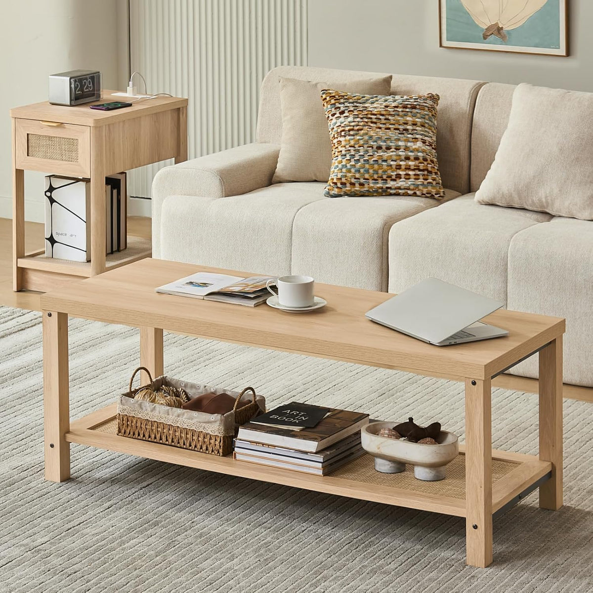 Lerliuo Rattan Coffee Table Set of 3, Natural