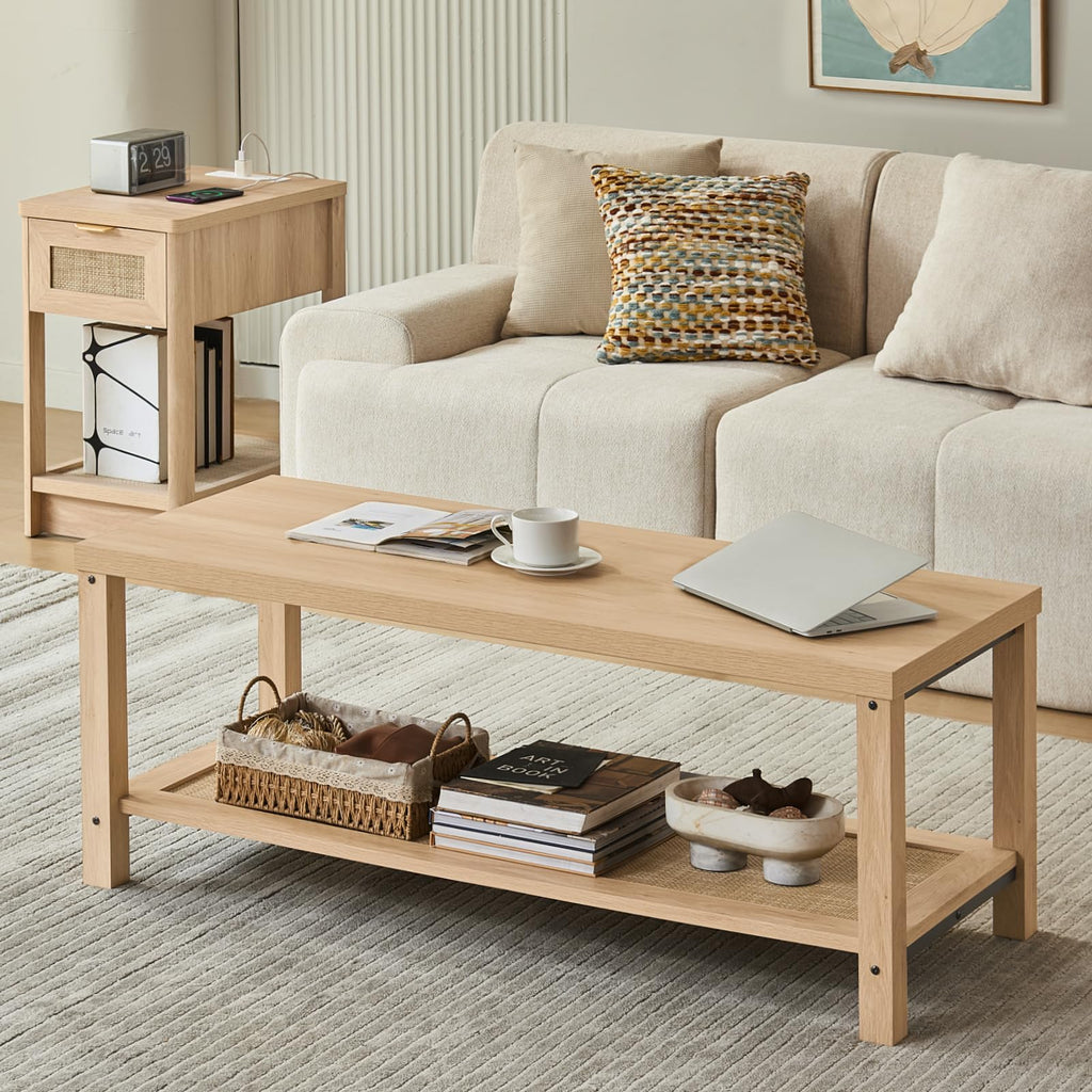 Lerliuo Rattan Coffee Table Set of 3, Natural