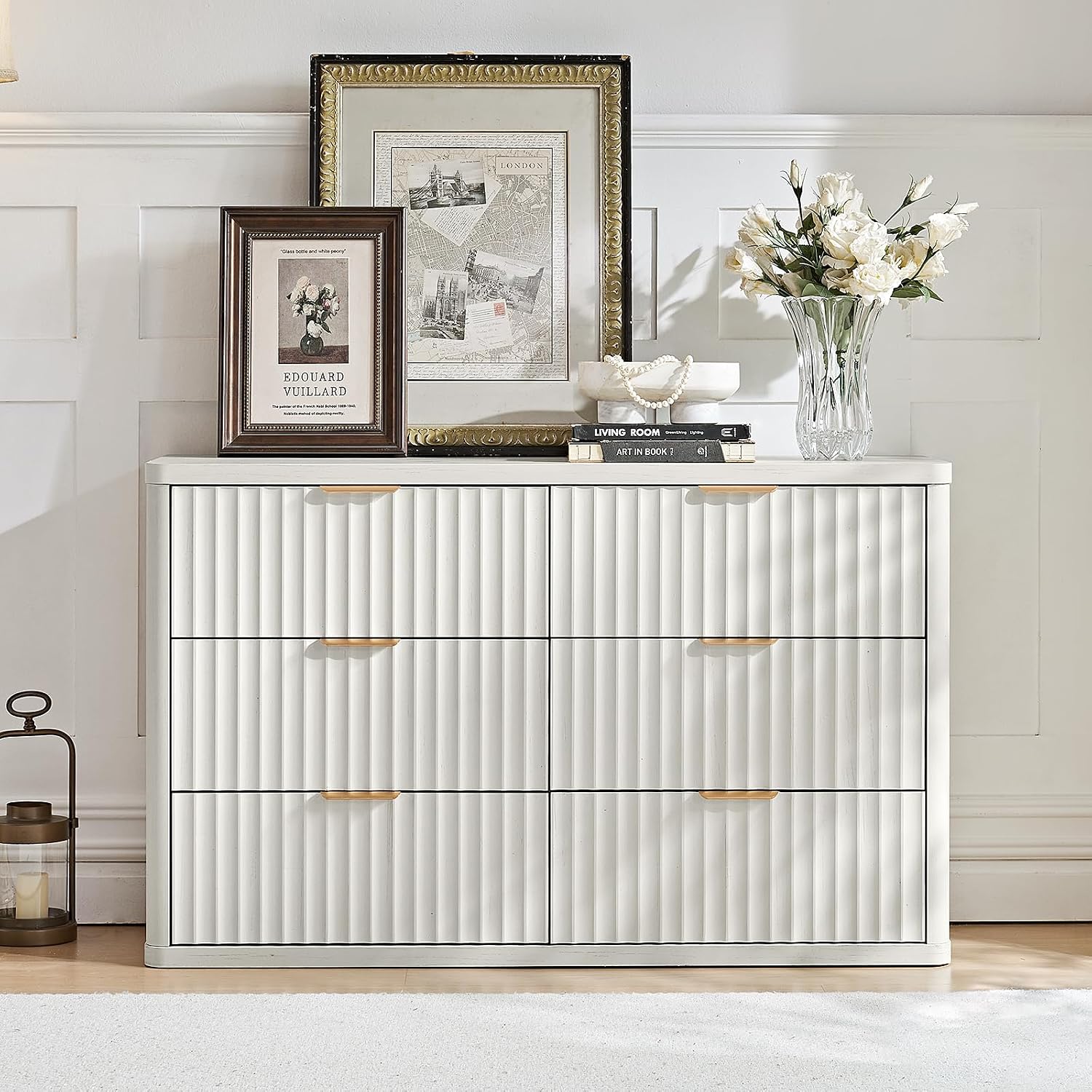 LEYAOYAO 23" Wide Fluted Night Stand with Charging Station, 2 Drawers Large End Table with Storage, LightGrey Nightstand Wood Bedside Tables, Farmhouse Cabinet Dresser for Bedroom, Closet