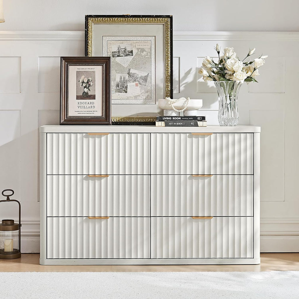LEYAOYAO 23" Wide Fluted Night Stand with Charging Station, 2 Drawers Large End Table with Storage, LightGrey Nightstand Wood Bedside Tables, Farmhouse Cabinet Dresser for Bedroom, Closet