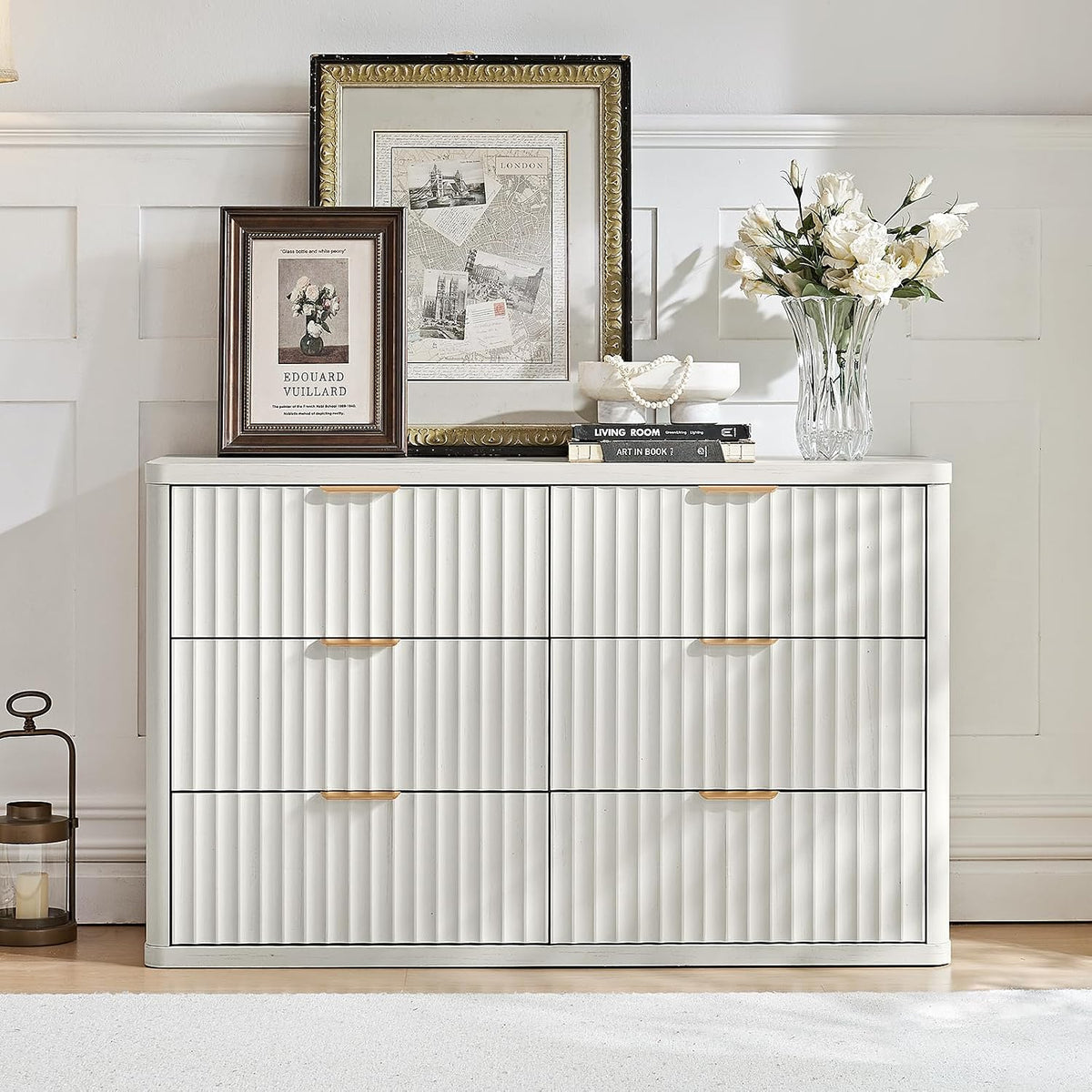 LEYAOYAO 23" Wide Fluted Night Stand with Charging Station, 2 Drawers Large End Table with Storage, LightGrey Nightstand Wood Bedside Tables, Farmhouse Cabinet Dresser for Bedroom, Closet