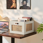 LEYAOYAO Vinyl Record Storage, Rattan Record Crate for Vinyl Albums Holder