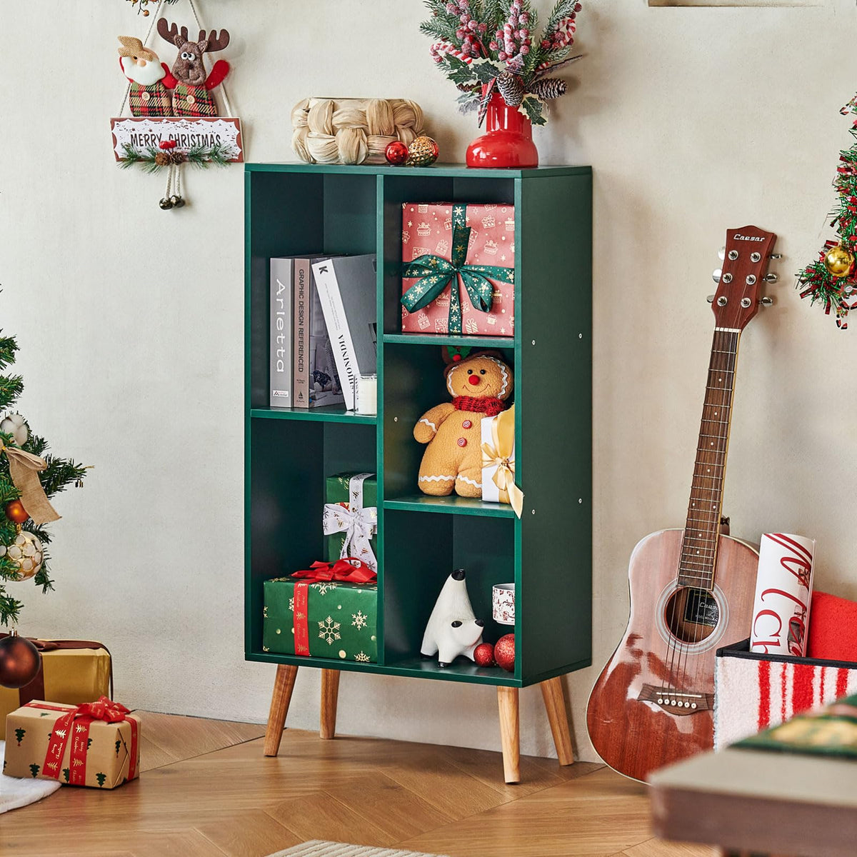 LEYAOYAO Cube Bookshelf, Mid-Century Modern Book Shelf with Legs, Brown
